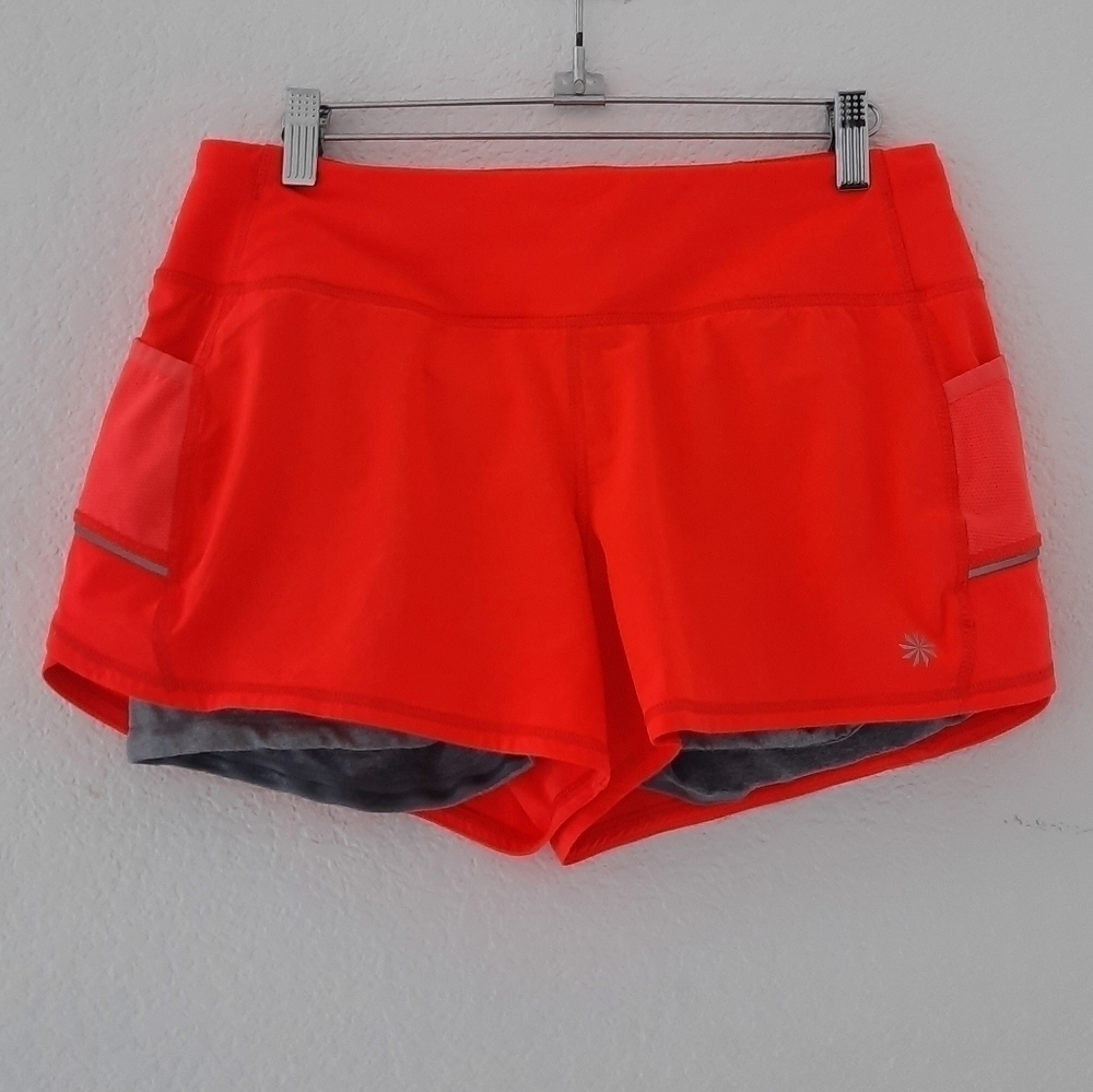 Athleta Neon Orange & Gray Athletic Shorts S